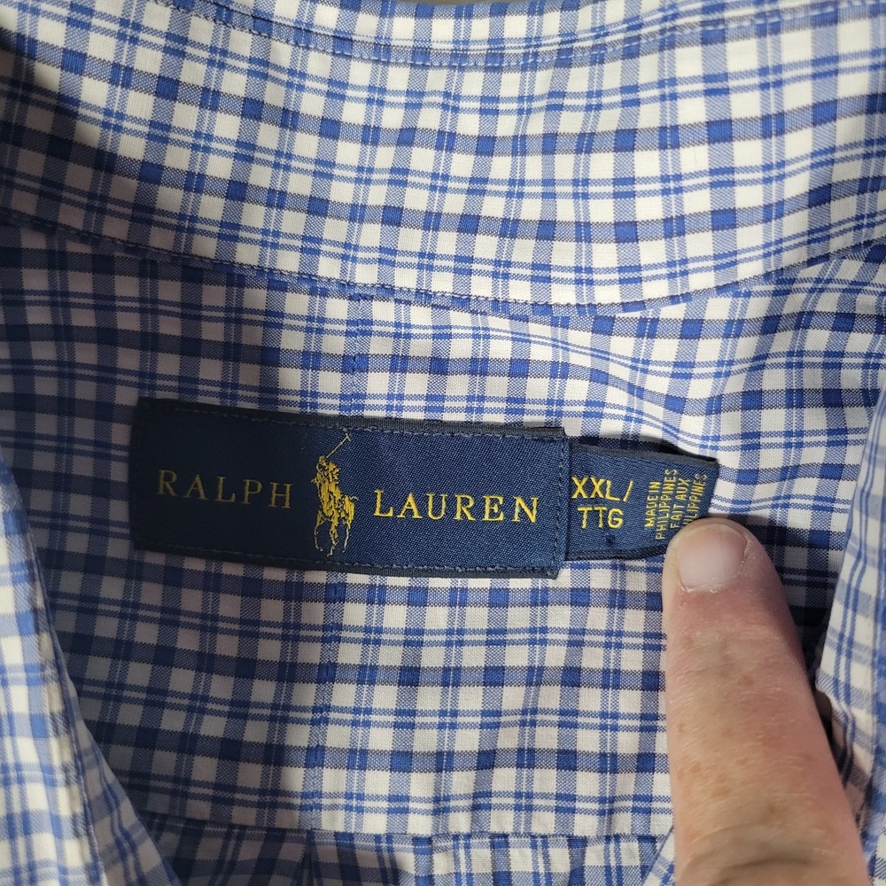 Ralph Lauren Button Down Shirt Mens XXL Blue White Gingham Short Sleeve Check - Picture 4 of 13